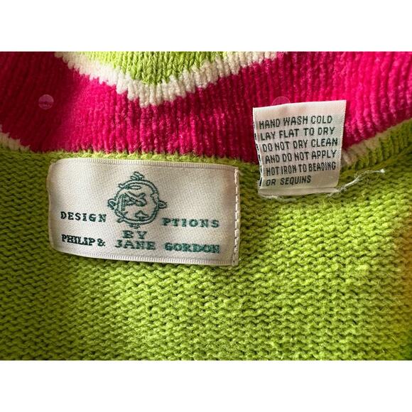 Design Options Philip Jane Gordon Cardigan - S Green Pink Candy Cane Beaded WOW! - Picture 10 of 10